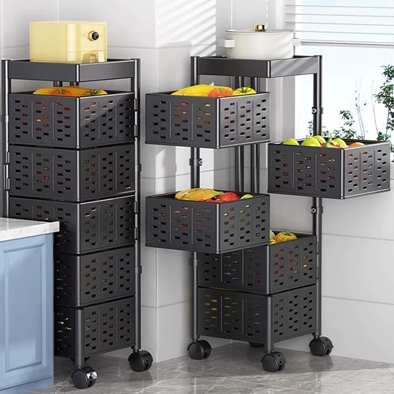 Chariot Rangement 5 Niveaux Rotatif Métal