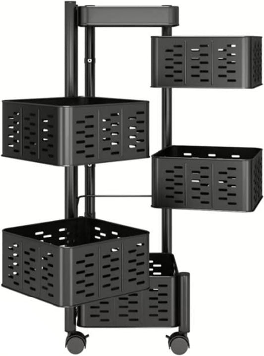Chariot Rangement 5 Niveaux Rotatif Métal
