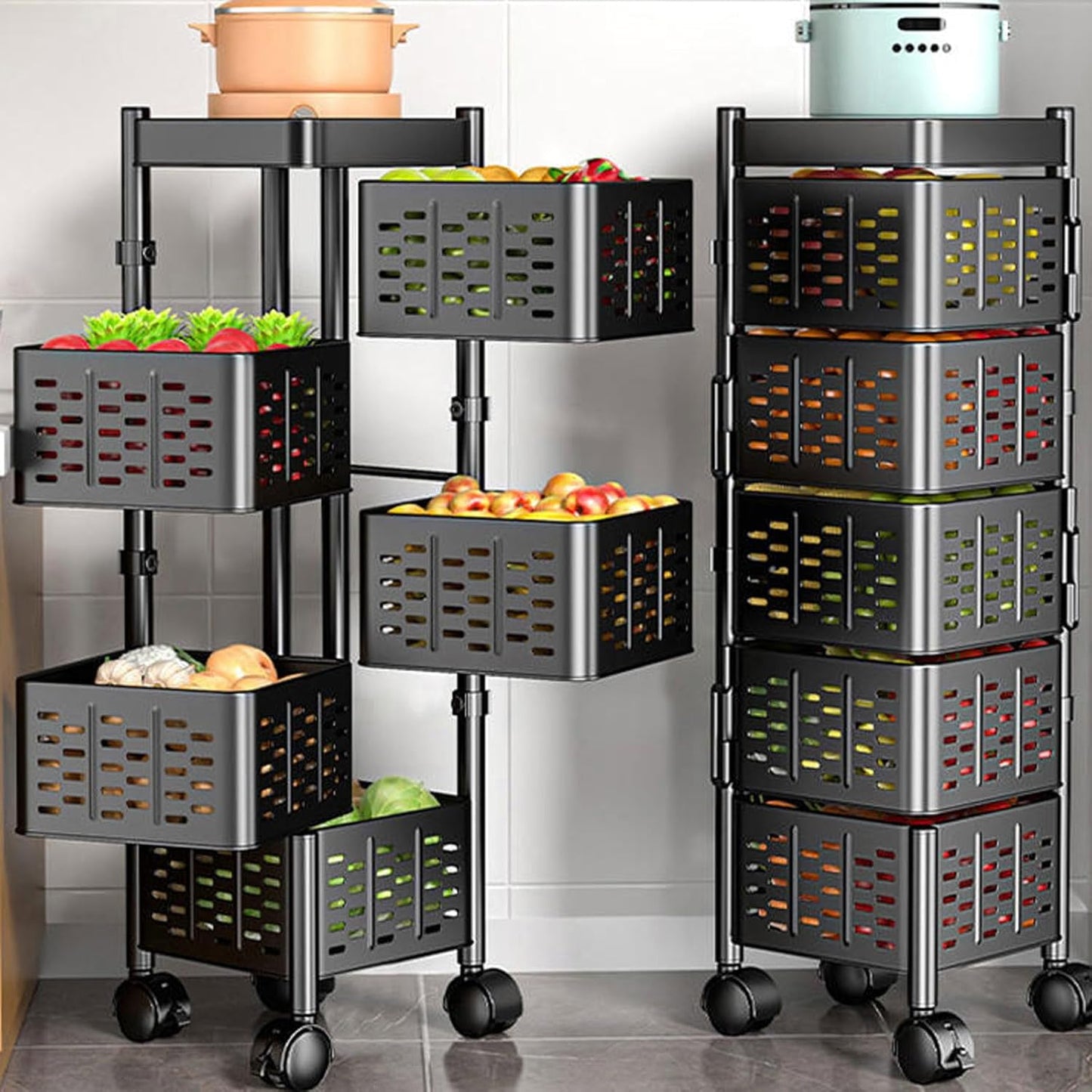 Chariot Rangement 5 Niveaux Rotatif Métal