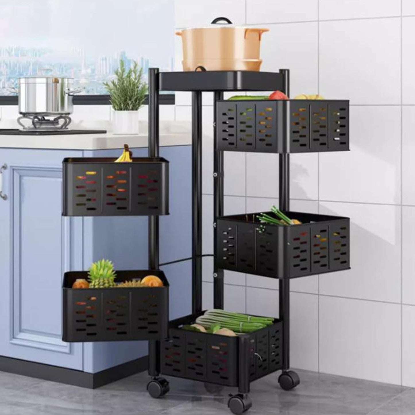 Chariot Rangement 5 Niveaux Rotatif Métal