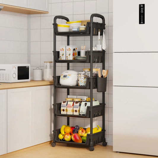 Étagère Cuisine 5 Niveaux à Roulettes Slim 130 cm